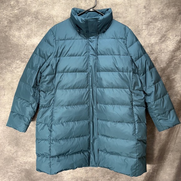 Lands' End Down Puffer Coat Womens 1X Petite Winter Warm Blue Teal Down Filled - Picture 1 of 13